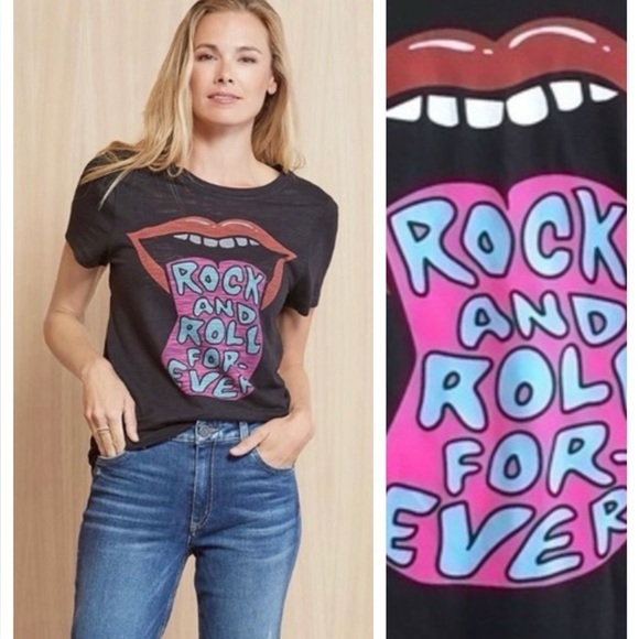 Chaser Tops - Chaser Black Colorful Rock and Roll Forever Graphic Tee XS